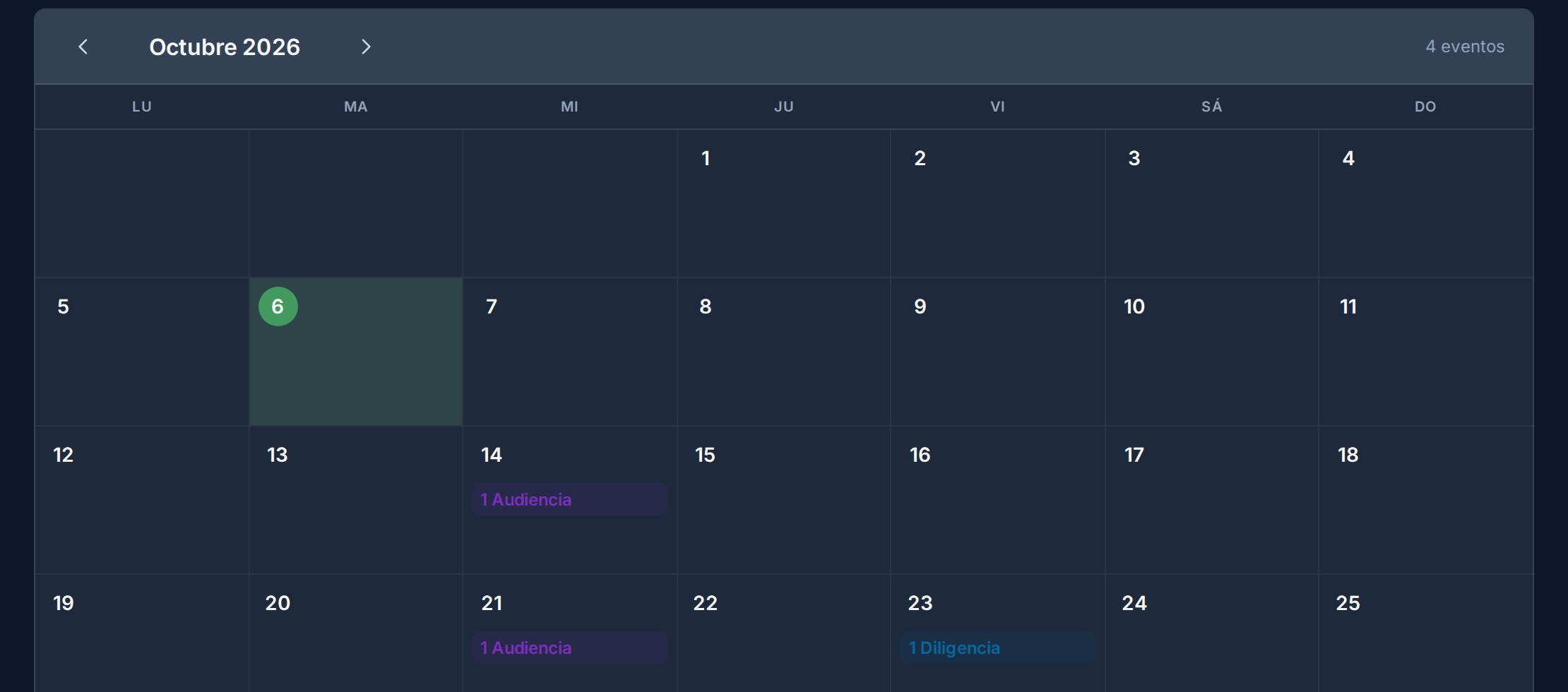 Calendario de audiencias judiciales en V.E.L.A.